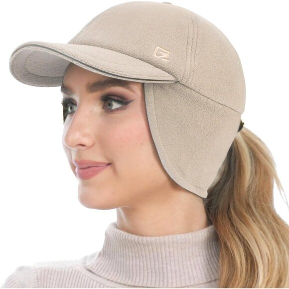 〽️Women’s Khakhi Fleece Winter Hat Reflective Ponytail Ear Flap